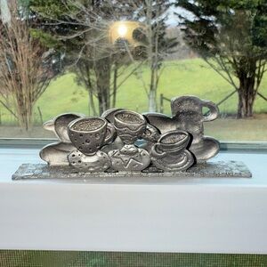 Whimsical Pewter Coffee Cup Business Card holder, napkin holder for coffee bar